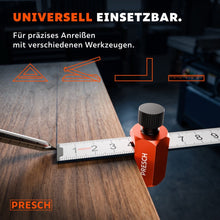 De klemaanslag kan universeel worden gecombineerd met diverse aftekeninstrumenten, zoals linialen.