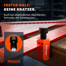 De geribbelde schroef van de klemaanslag heeft een plastic uiteinde voor een krasvrije bevestiging.