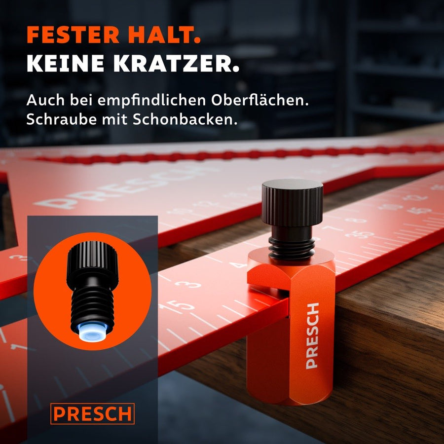 De geribbelde schroef van de klemaanslag heeft een plastic uiteinde voor een krasvrije bevestiging.