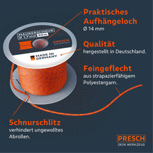PRESCH Corde de maçon 1,7 mm × 50 m sur rouleau avec trou de suspension et fente pour corde, en fil polyester résistant, qualité Made in Germany