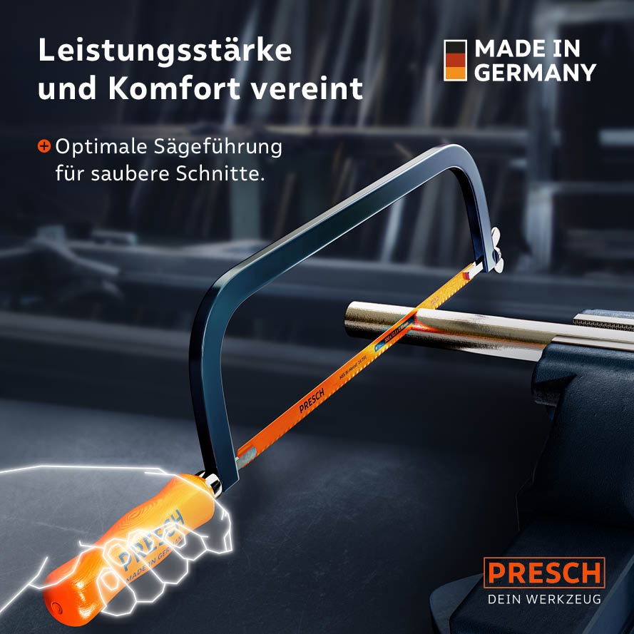 Optimale zaaggeleiding voor schone sneden: De zaag met ergonomisch houten handvat in gebruik bij het doorsnijden van een metalen buis in de bankschroef.
