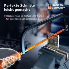 Close‑up van het bimetalen blad in gebruik; uitstekende snijprestaties bij werkstukken die stabiel in de PRESCH‑klem vastzitten.