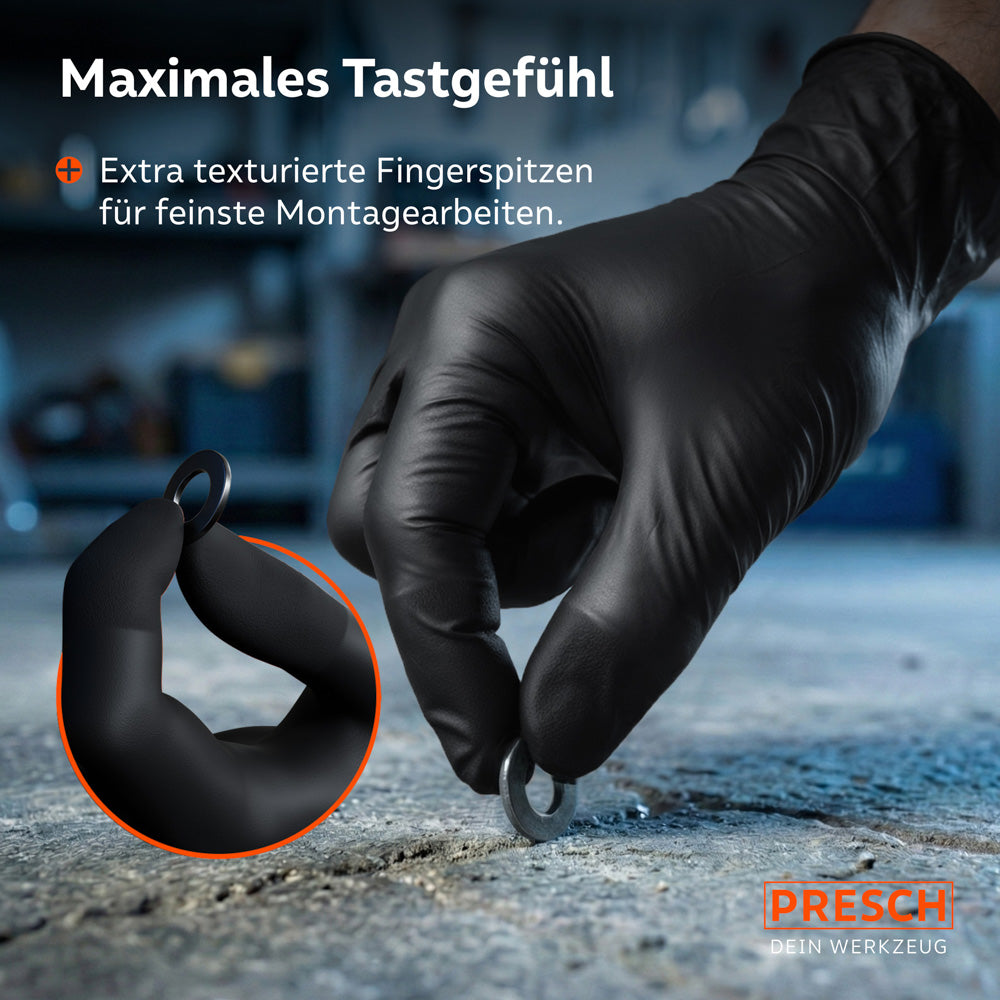 Präzise Montage einer Unterlegscheibe dank texturierter Fingerspitzen für maximales Tastgefühl.