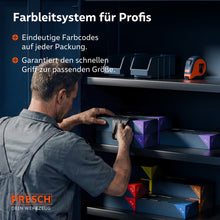 Farbleitsystem im Regal für schnellen Zugriff auf die passende Handschuhgröße im Arbeitsalltag.