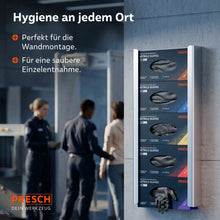 Wandhalterung mit fünf Spenderboxen in verschiedenen Größen für hygienische Einzelentnahme.