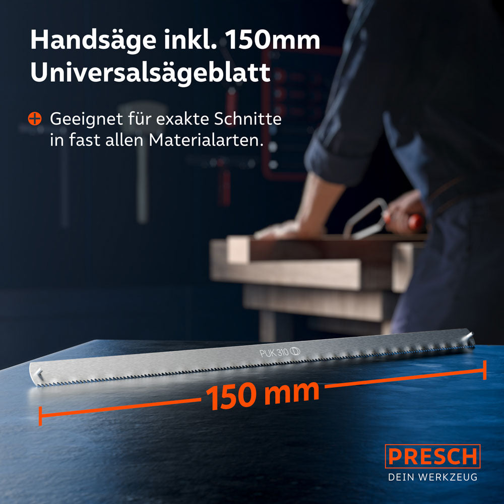 Gedetailleerd overzicht van het 150 mm universele zaagblad voor de PRESCH PUK zaag, ideaal voor nauwkeurige zaagsneden in bijna alle materiaalsoorten.