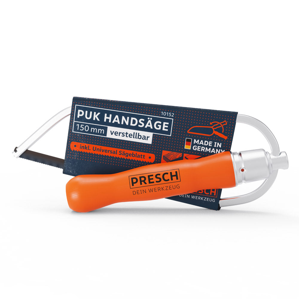 PRESCH PUK Zakzaag 150mm met verstelbaar handvat - compacte handzaag inclusief universeel zaagblad, Made in Germany.
