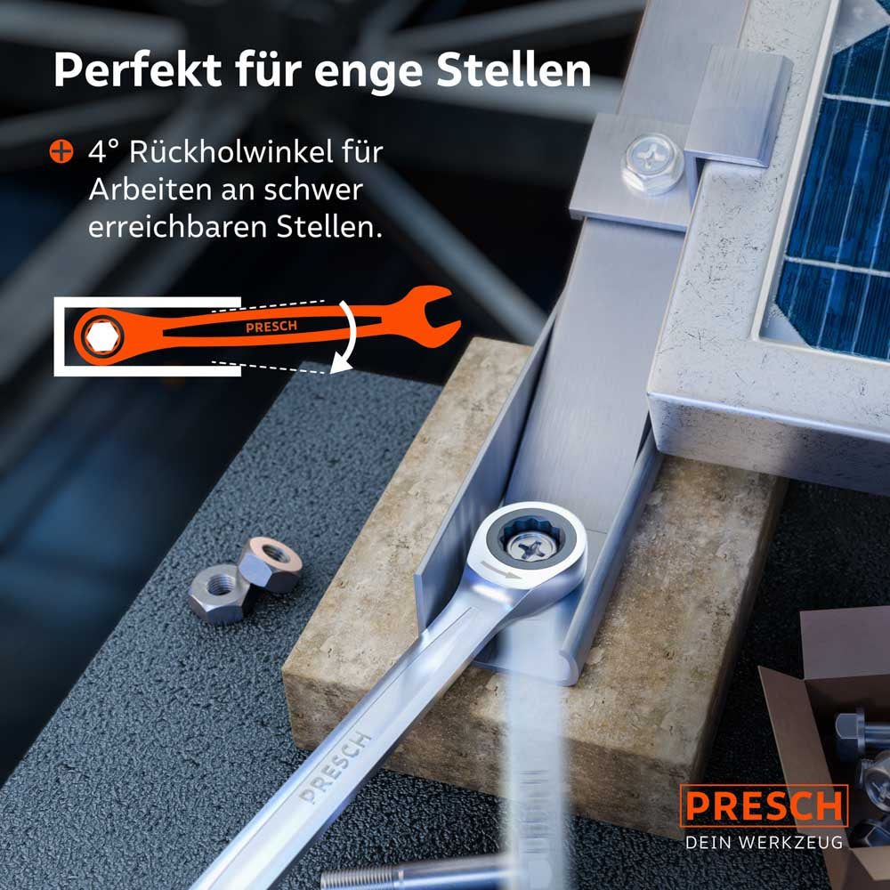 Anwendungsszenario an einer Profilschiene: Der geringe Rückholwinkel von nur 4° ermöglicht effizientes Arbeiten an extrem schwer erreichbaren Stellen.