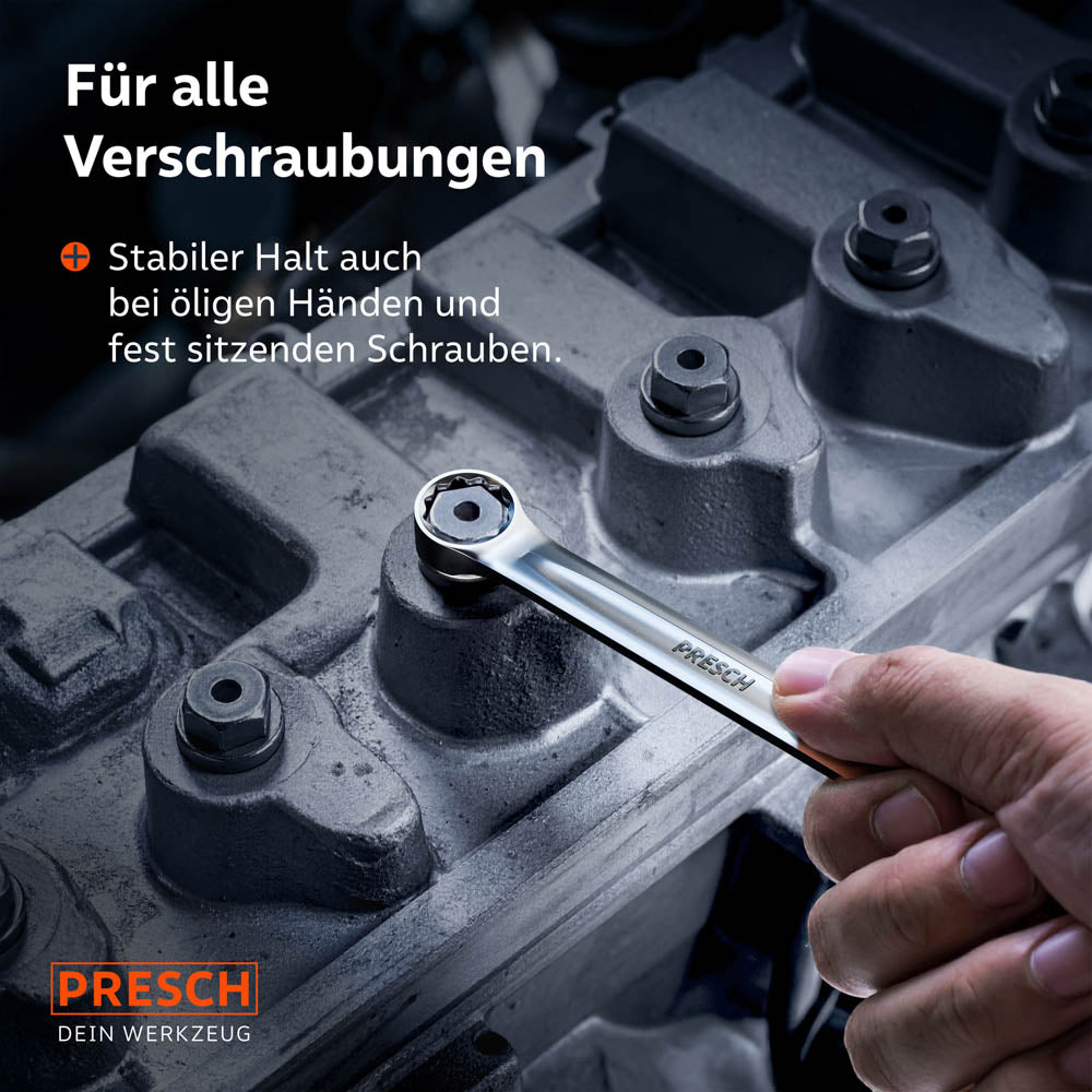 Application pratique sur le bloc moteur : La clé offre une prise stable et une transmission de puissance fiable, même avec les mains graissées ou les vis coincées.