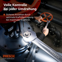 Application dans la construction industrielle d'installations : Une clé à douille ronde est utilisée pour serrer un raccord à brides sur une grande conduite. L'outil offre une stabilité maximale et une manipulation sûre, même sous forte charge dans des environnements de travail exigeants.