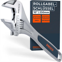 PRESCH clé à cliquet 10" (250 mm) – clé à douille réglable de haute qualité avec une échelle en pouces et métrique gravée au laser ainsi qu’une poignée ergonomique.