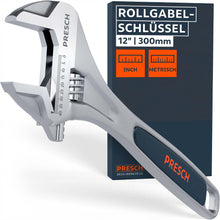 Clé réglable PRESCH 12" (300 mm) - Clé à fourche réglable de grande taille et de haute qualité avec échelle en pouces et en millimètres gravée au laser et poignée ergonomique.