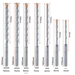 PRESCH SDS Plus Hammerbohrer Set mit verschiedenen Bohrergrößen für Beton und Mauerwerk