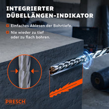Représentation graphique de l'indicateur de longueur de cheville intégré sur le perforateur SDS-Plus - Gros plan montrant le marquage pour le contrôle de la profondeur de perçage