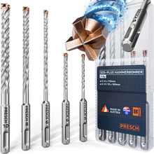 PRESCH SDS-Plus boorhamerset 5-delig met hardmetalen 4-snijder punt, vijf boren met diameters van 5, 6, 8 en 10 mm in transparante opbergdoos, Made in Austria