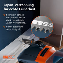 Detailweergave van de dubbelrijige Japanse tandhe: De speciale tandvorm zorgt voor een snelle boorvoortgang, echte fijnbewerking en betrouwbare afvoer van zaagsel.