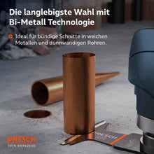 Die langlebigste Wahl: Das Tauchsägeblatt beim bündigen Trennen eines Kupferrohrs direkt über dem Boden; ideal für weiche Metalle und dünnwandige Rohre.