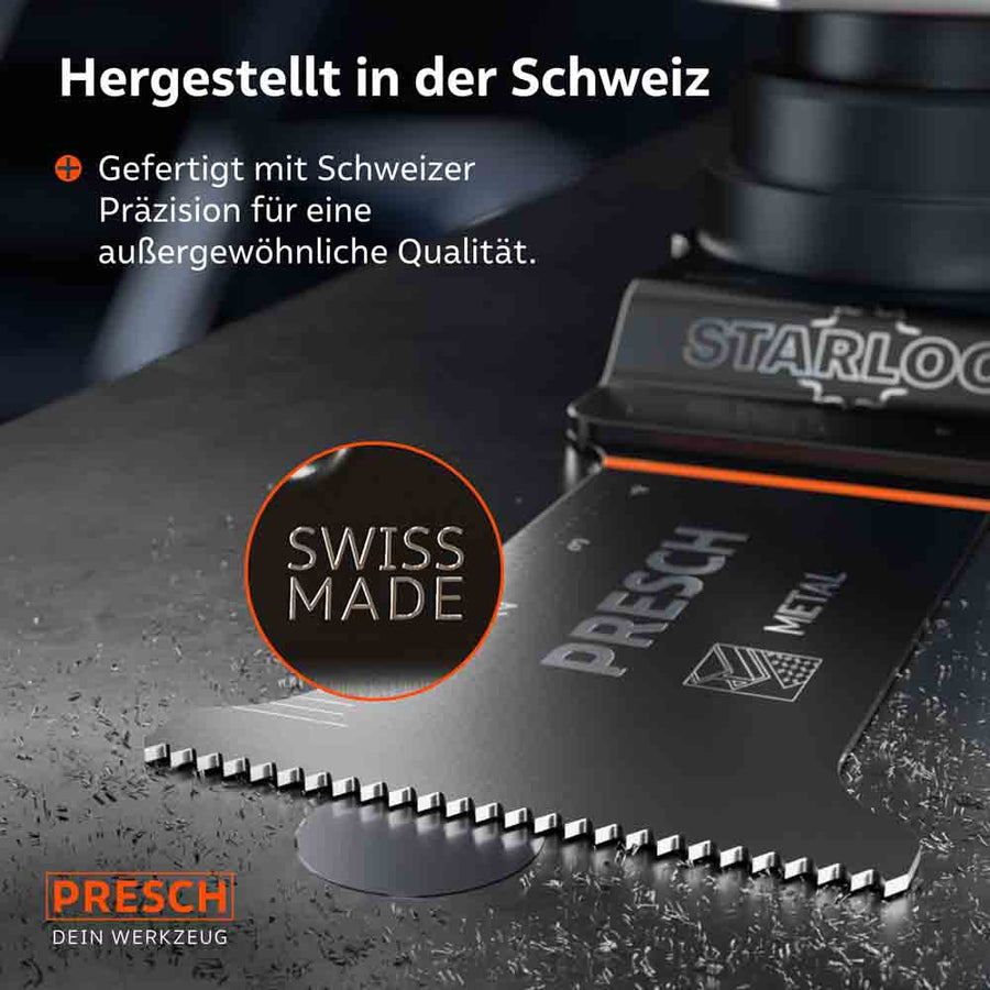 Zwitserse kwaliteitsgereedschap voor professionals: close‑up van de precieze metaalklinking en de “Swiss Made” stempeling, die staat voor uitzonderlijke kwaliteit en duurzaamheid.