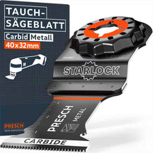 PRESCH Multitool onderzagschijf van carbide metaal (40x32mm) met Starlock-bevestiging. Hoogprestaties zaagblad met carbide-technologie voor geharde metalen, geïntegreerde schaal en "Swiss Made" markering.