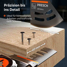 Technische dimensies in gebruik: Visualisatie van de asymmetrische snijbreedte van 53 mm en de bruikbare lengte van 40 mm bij krachtig gebruik in een houten balk met geïntegreerde spijkers.