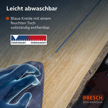 Enlèvement sans résidus en intérieur : La craie bleue peut être essuyée complètement avec un chiffon humide des surfaces en bois ; idéale pour les marquages temporaires.