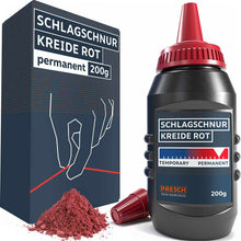 PRESCH craie à corde rouge (200 g) - Craie de marquage permanente dans le flacon doseur, emballage produit inclus avec illustration d'utilisation.