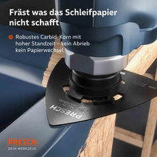 Zwitserse precisie voor renovatiewerken: close-up van de Starlock‑interface en de carbidekorrels; “Swiss Made” garandeert uitzonderlijke kwaliteit bij oppervlaktebehandeling.