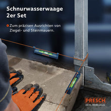 PRESCH Schnurwasserwaage 2er Set zur exakten Nivellierung und Fluchten von Mauerwerk.