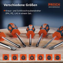 De schroefbitjes in kruis- en sleufvorm bedekken de maten PH, PZ en LH.
