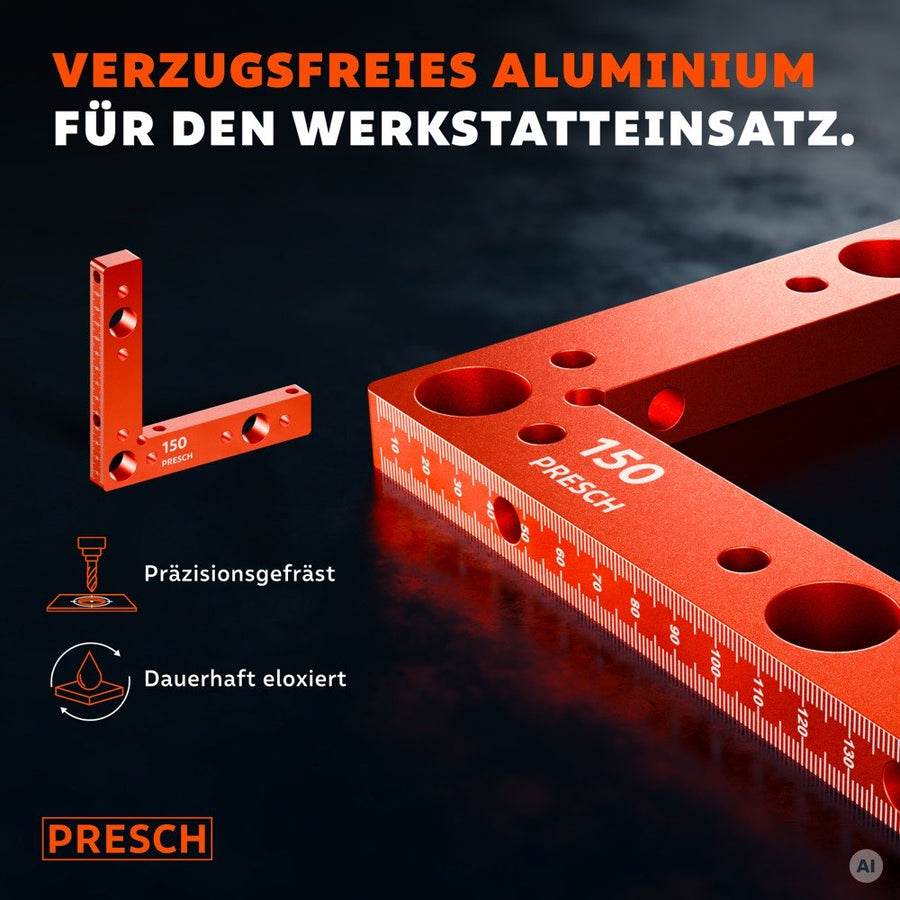 Nahaufnahme des präzisionsgefrästen, eloxierten Aluminiumwinkels mit gelaserter Skala