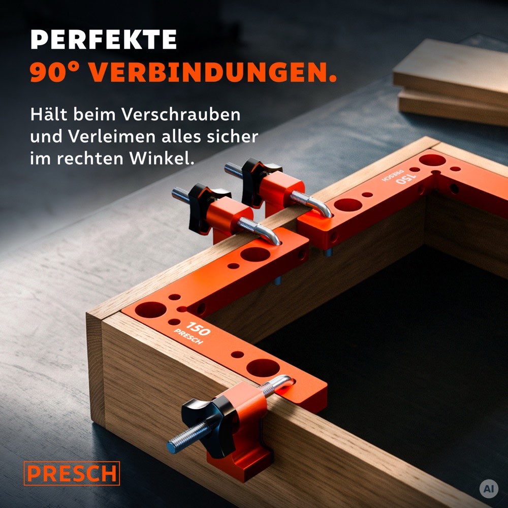 Spannwinkel mit Spannbacken halten Holzleisten beim Verleimen exakt im rechten Winkel