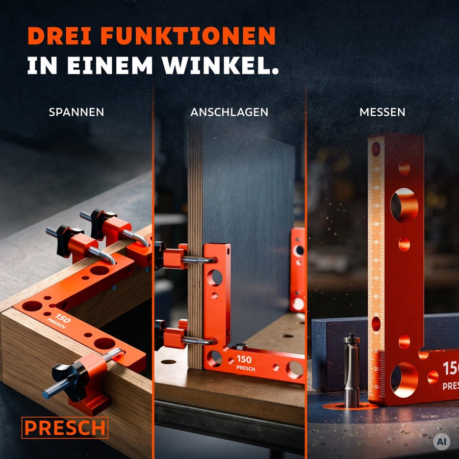 Drei Anwendungen im Vergleich: Spannen an der Ecke, Anschlagen einer Platte und Messen am Fräser