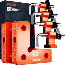 PRESCH Spannwinkel 60 mm Set mit 2 Winkeln und 4 Spannbacken vor der Verpackung