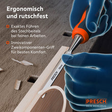 Sichere Führung bei feinen Arbeiten: Die Illustration zeigt die optimale Handhaltung am innovativen Zweikomponenten-Griff für besten Komfort und präzise Kontrolle.
