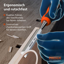 Sichere Führung bei feinen Arbeiten: Die Illustration zeigt die optimale Handhaltung am innovativen Zweikomponenten-Griff für besten Komfort und exakte Kontrolle beim Stemmen.