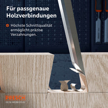Höchste Schnittqualität für Profis: Der 38mm Beitel beim Ausarbeiten einer präzisen Holzverbindung für stabilen Möbel- und Innenausbau.