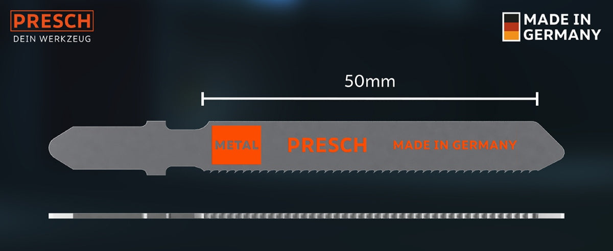 PRESCH Stichsägeblätter für Metall und dünne Bleche, 50mm, hochwertige Sägelamellen, optimiert für präzisen Schnitt