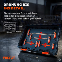 Systemeinlage mit acht T-Griff Schlüsseln im Werkzeugkoffer, Maße 405 mal 277 mm