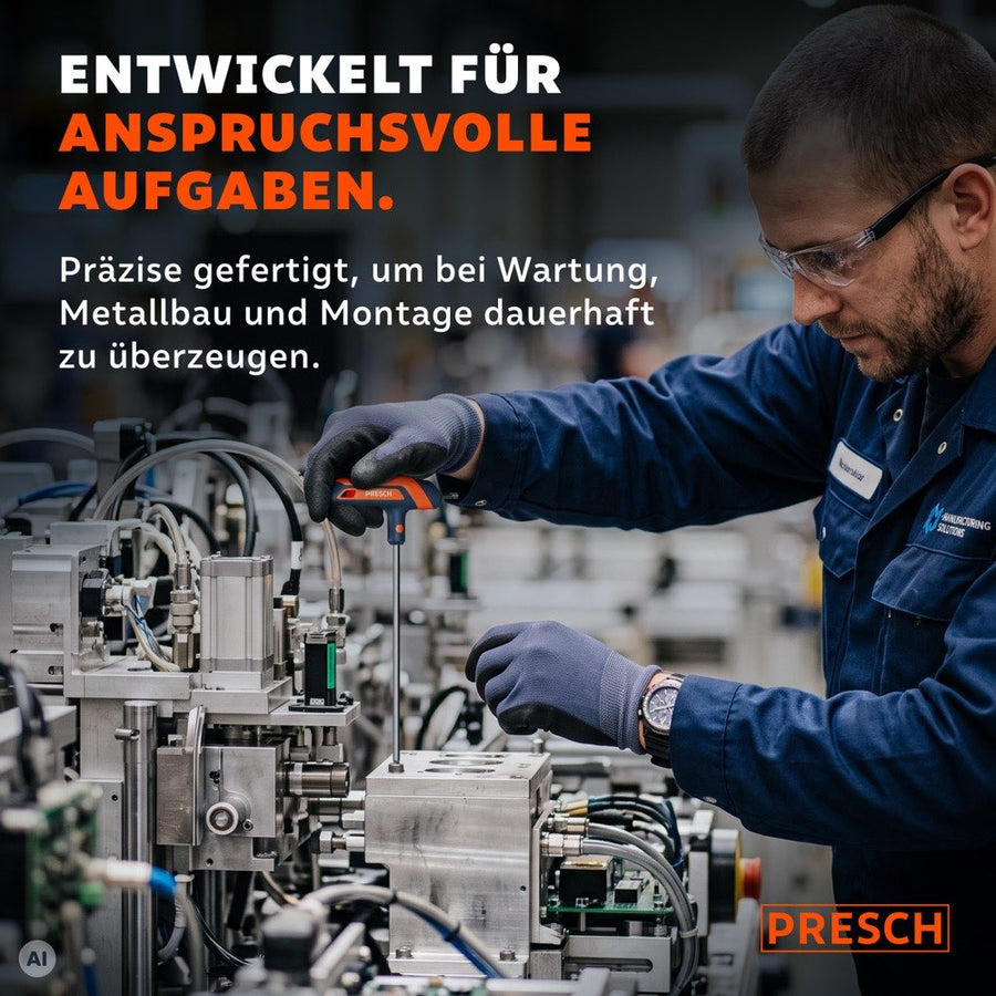 Monteur schraubt mit einem T-Griff Schraubendreher an einer Industrieanlage