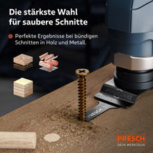 Maximale precisie bij afvlakken: Het multitoolblad bij het nauwkeurig afkorten van een verzonken metalen schroef in een houten oppervlak.