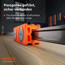 Perspektivweergave van de verbinding: De rail zit spelfree in de nauwkeurig gefreesde gleuf van de adapter, wat een schone krachtoverbrenging over de volledige verlengde raillengte garandeert.