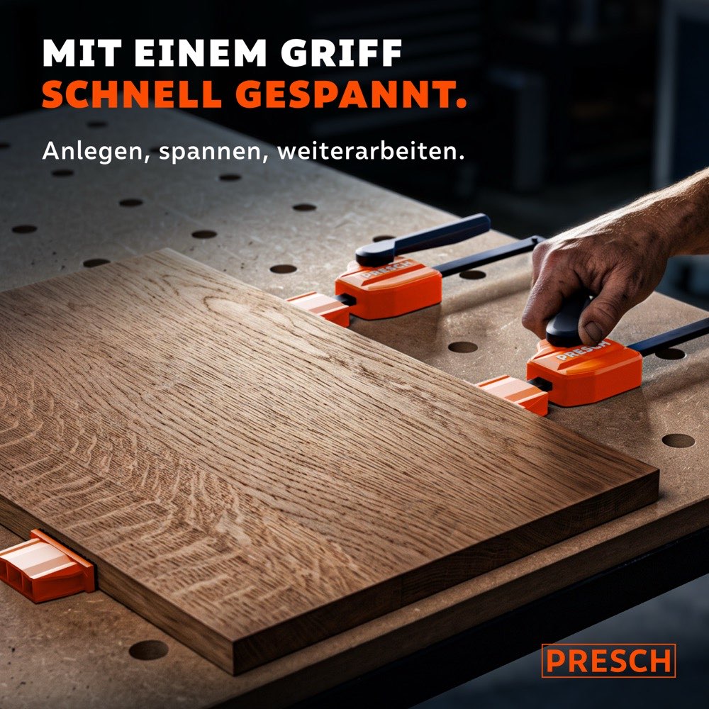 Met één handbeweging kun je het werkstuk snel en betrouwbaar op de tafel spannen.