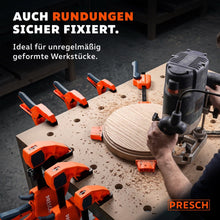 Plusieurs presses horizontales fixent également les pièces de forme irrégulière et rondes en toute sécurité.