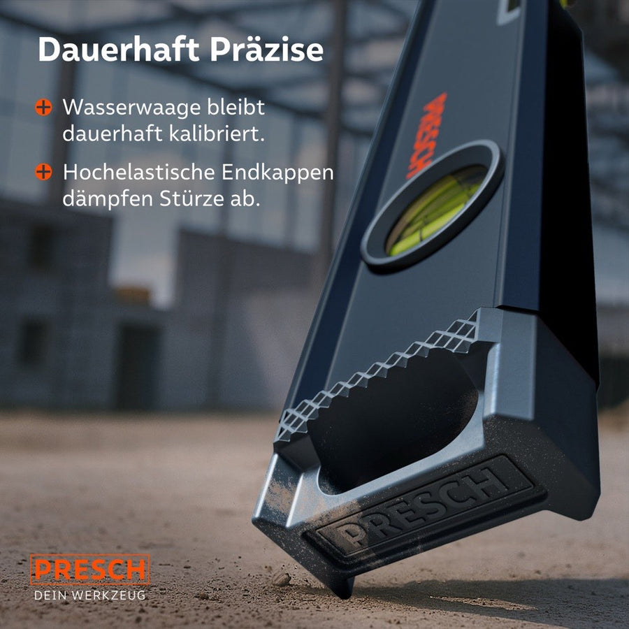 Stoßgedämpfte Endkappe der PRESCH Wasserwaage 180cm