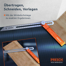 PRESCH Winkelschmiege zum Übertragen, Schneiden und exakten Verlegen von Werkstoffen..