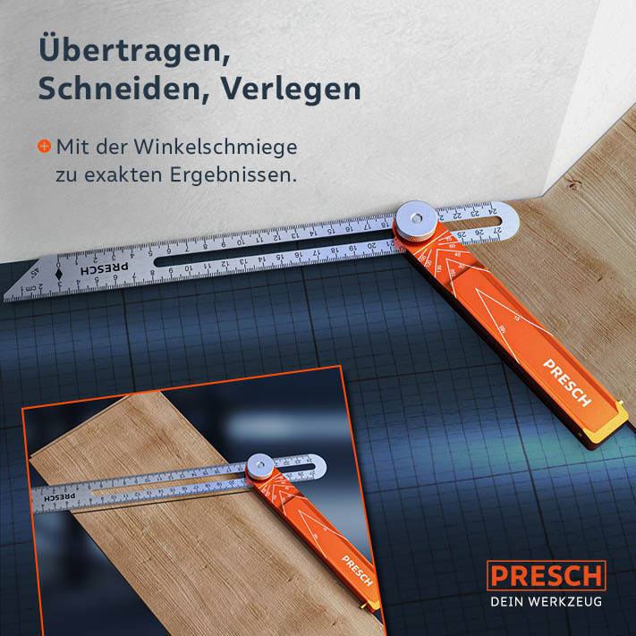 PRESCH guide d'angle pour le transfert, la coupe et la pose précise de matériaux.