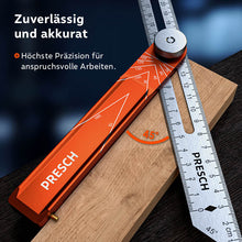 PRESCH Winkelschmiege für präzise Winkelmessung und Anzeichnen, höchste Genauigkeit mit zusätzlicher Maßskala.