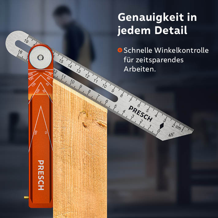 PRESCH équerre d'angle pour une mesure précise des angles et une aide au marquage en travail du bois.