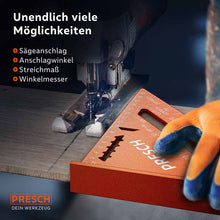 Presch Zimmermannswinkel 180mm mit Notizfläche für präzise Winkelmessung und Anzeichnen auf Holz.