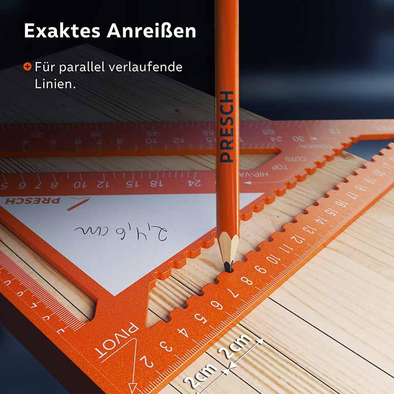 PRESCH timmermanshoekset 180mm en 300mm voor precieze markeerhulp en tekenwerk op hout.